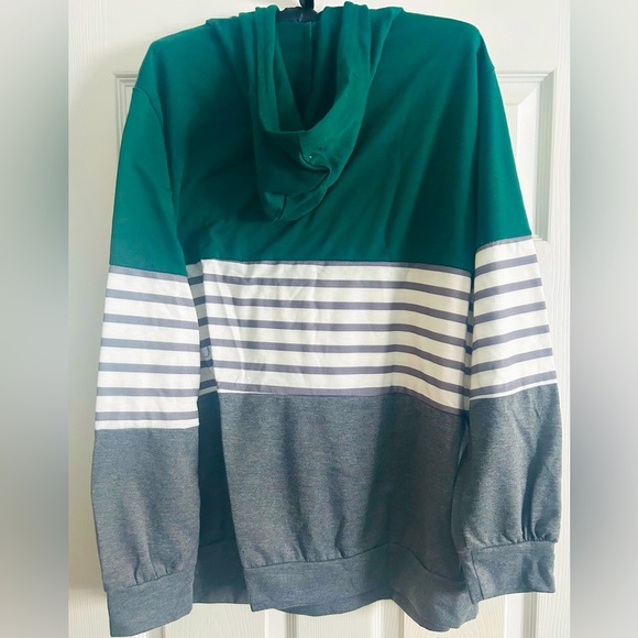 Women’s color block striped lightweight hoodie, green/gray, NWOT, 1XL - Picture 3 of 3
